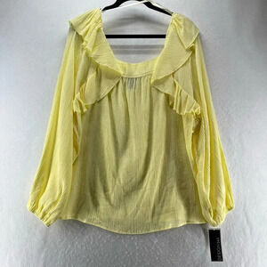 Design 365 Top Sz 3X Ruffled Textured Square Neck Long Sleeve Rayon Blend Yellow